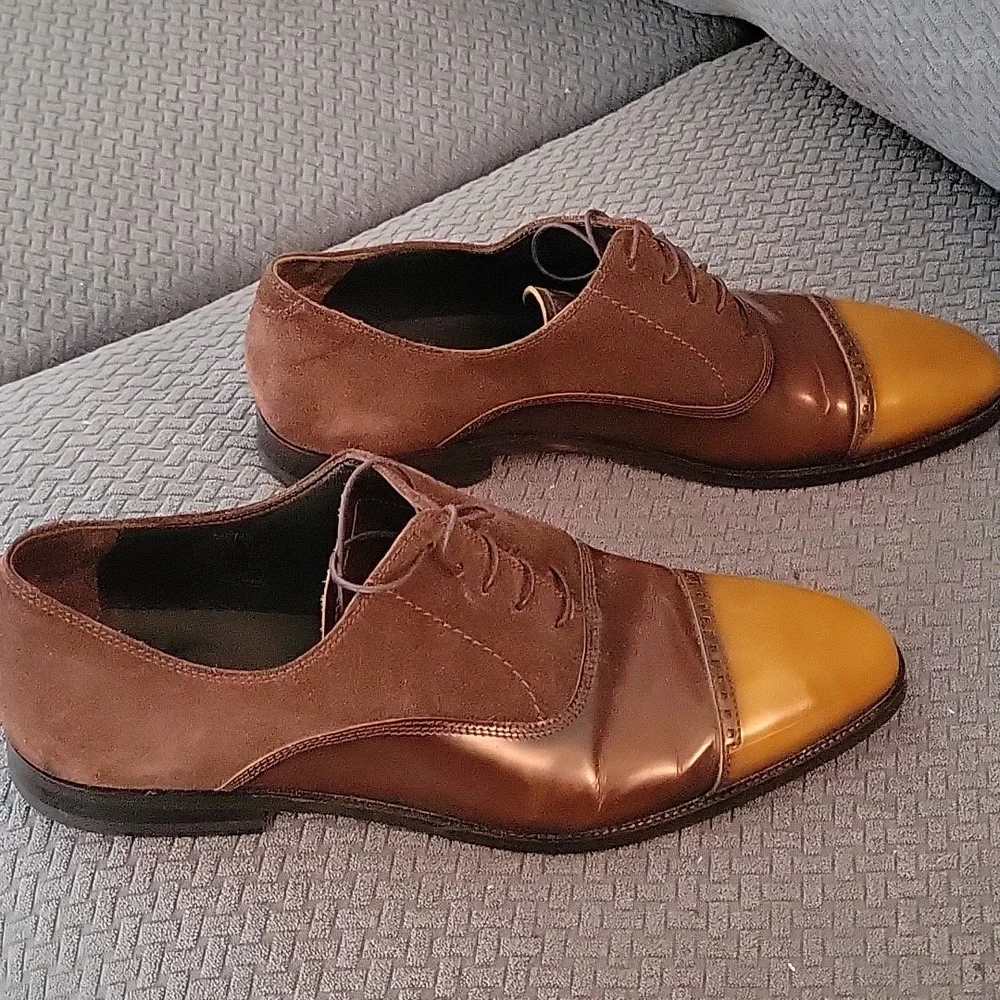 VellaPais Men's Dark/Light Brown Leather/Suede Oxford Shoes SZ 10 Style 4114 - Picture 2 of 10